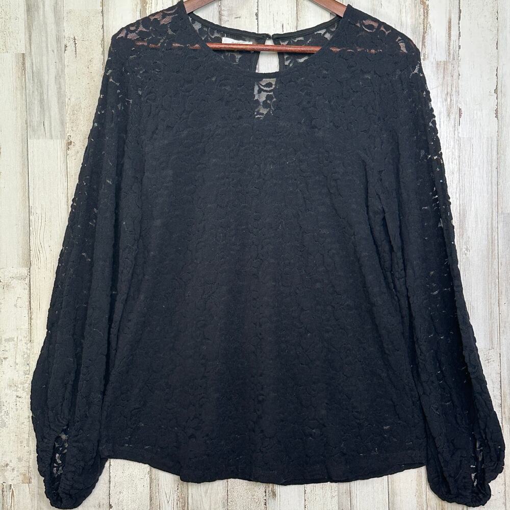 Maurices Lace Blouse Top Large Black Romantic Whimsigoth Dark Floral Fairy EUC